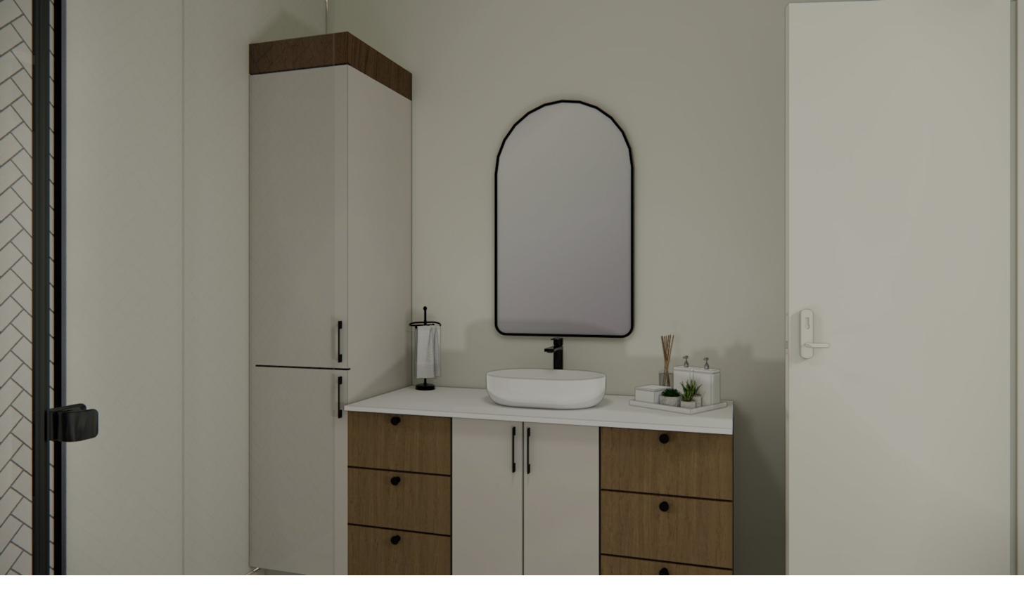 Salle de bain élégante avec rangement intégré